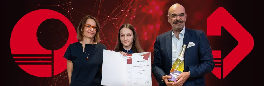 The Objentis team accepting an award on stage during an award ceremony.